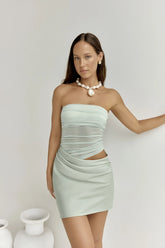 Call Me Darling Strapless Mesh Mini Dress Sage